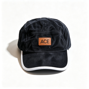 Gorra de Pana de 5 Paneles OEM de Fábrica, Estilo Campamento, Sin Estructura, Visera Curva, Logotipo de Parche de Cuero Personalizado, Ribete Blanco, Gorra de Pana Vintage - Product Image 3