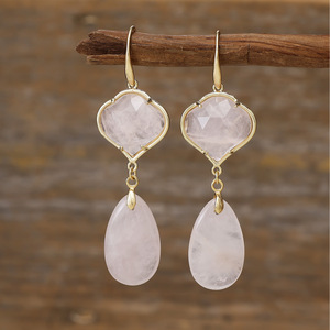 Boucles d'oreilles pendantes style vintage en pierre naturelle, forme goutte d'eau, serti clos, en alliage de zinc, cadeau, mode - Product Image 1