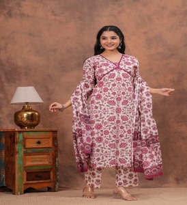 Kurti Set and Casual Wear with Dupatta for <b>Wedding</b> <b>Top</b> Selling Floral 3 Piece High Quality Cotton Hand Block Print Adults Girls - Product Image 1
