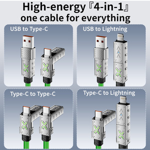 Câble de données 4-en-1 240W avec chargeur super rapide, 1,5 m, vert, avec interface en alliage de zinc et lumière respirante - Product Image 4