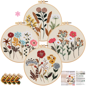 Adult Starter Flower Cross Stitch Embroidery Kit with English Instruction Manual DIY Needlework Craft for Beginners