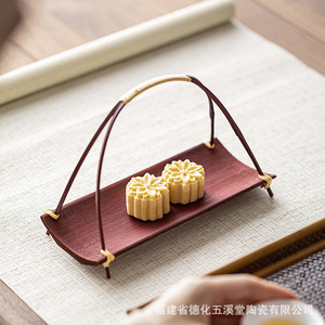 Expositor de repostería de inspiración zen china, plato de repostería de bambú hecho a mano, adecuado para uso doméstico en la sala de estar, para aperitivos y - Product Image 5