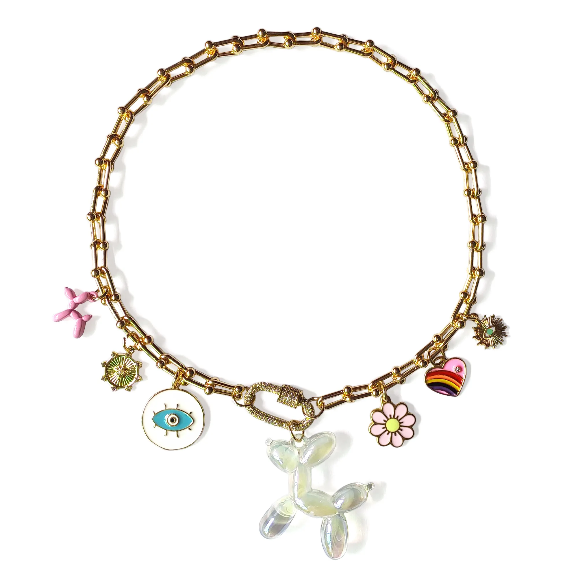 Ожерелье с подвеской в виде шара, собаки, женские сглаза с радужным сердцем, Золотая цепочка, модные ювелирные украшения