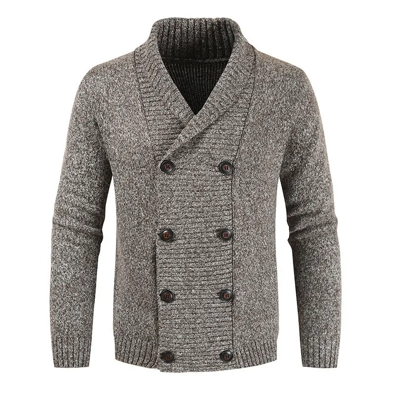 Custom Wholesale Winter Autumn Thick Turn-Down Collar Double Breasted Fashion Knit Sweater Men Cardigan Overcoat