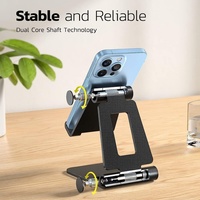 Support de téléphone portable pliable double en aluminium ultra fin et compact, ergonomique, réglable en hauteur et en angle, pour bureau