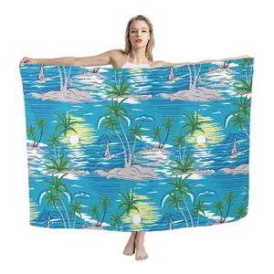 夏季女式软笼定制可可日落设计艺术印花夏威夷风格沙滩泳装遮盖笼外套罩衫纱笼