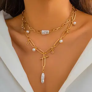 Immagine personalizzata collana da donna con ciondolo di perle a forma retrò collana con nappine di perle temperamento all'ingrosso