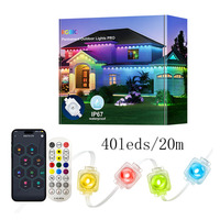 Luces para Aleros de Techo, Venta de Fábrica, 40 LEDs/20m, DC24V, Control Inteligente por Aplicación, PC+Silicona, IP67, Impermeables, para Decoración de Fiestas, Hogar y Días Festivos