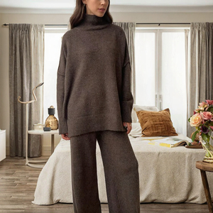 Custom Autumn Winter O-Neck Terry Woven <b>Sweater</b> <b>Set</b> Women's <b>Sets</b> Regular Fit Casual Thick Pants Breathable Women's 2 Piece <b>Set</b> - Product Image 3