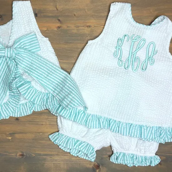 New Fashion Little Girl Two-Piece Dress Shorts Set Seersucker Summer Baby Toddler Girl Beach Sunsuit Outfit