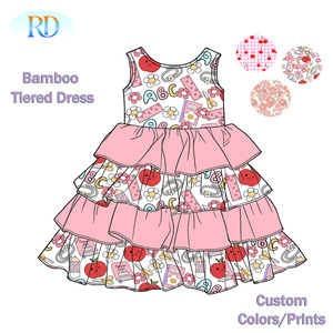 Vestito a Strati in Bambù per Bambine, Abito con Stampa Personalizzata e Volant, Morbido e Traspirante, per Uso Quotidiano e Giochi Estivi - Product Image 1