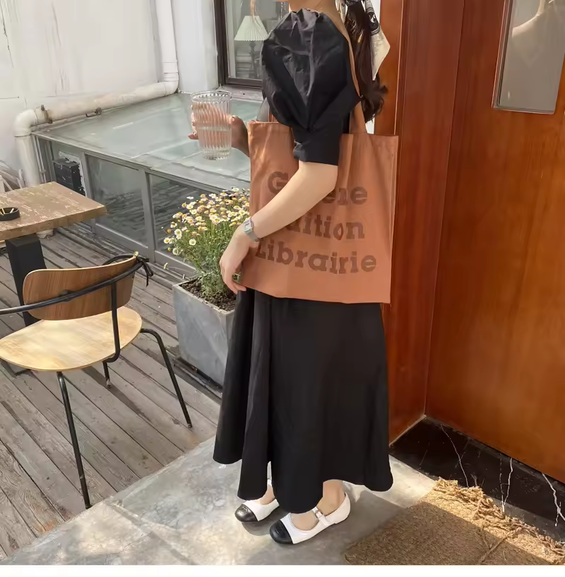 reusable stylish shopper shopping tote bag canvas cotton black and white canvas tote vest bag