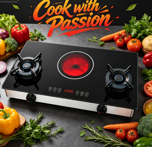 Table de cuisson hybride électrique et infrarouge à 3 brûleurs, portable, 2000W, en verre trempé, avec allumage électronique - Product Image 1