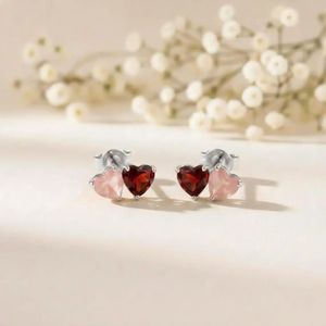 Modern Natural Garnet <b>Rose</b> <b>Quartz</b> <b>Heart</b> Shape Stud Earrings Gold Filled Design With Red Pink Gemstones Minimalist Fashion Jewel - Product Image 1