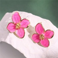 Franse mode bloem retro drop geglazuurde rode bloem oorbellen driedimensionale kleine dames oorbellen accessoires