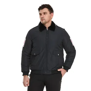 Giacca uniforme di sicurezza da uomo invernale personalizzata giacca Bomber corta calda antivento con collo in pelliccia sintetica copiosa permanente