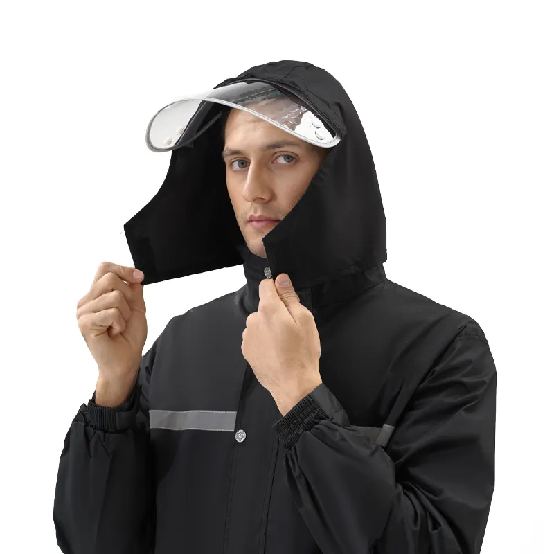 성인 및 십대를위한 하이킹을위한 남자의 독특한 맞춤형 로고 유행 비 코트 방풍 방수 바이커 비 세트