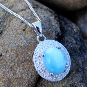 Alta calidad hermosa 2.0ct azul Natural Larimar anillo, colgante de joyería de plata natural larimar colgante/larimar República Dominicana - Product Image 2