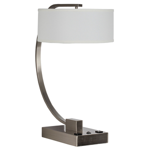 Contemporary Luxury LED <b>Table</b> <b>Lamp</b> for Hotels and Home Round Fabric Shade Stainless Steel Body for <b>Study</b> and Desk Use - Product Image 1