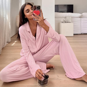 Nieuwe Modale Lange Mouw Loungewear Set Dames Comfortabele Open Nachtkleding Huiskleding Pyjama Set - Product Image 6