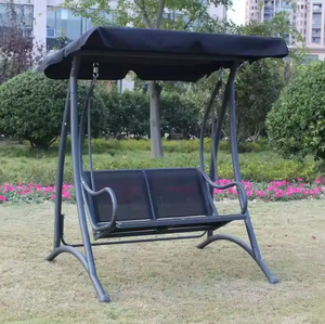 Sedia a Dondolo da Giardino Contemporanea per 2 Persone con Tettuccio, Telaio in Ferro e Tessuto in Poliestere - Product Image 3