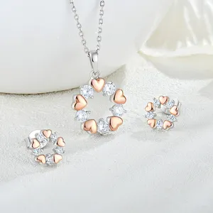 Xlove individuelles schmuckset Rose vergoldet 925 Sterling-Silber Zirkon entzückendes Design Herzanhänger Ohrringe-Sets