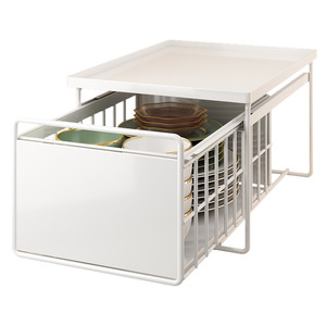 Multifunction Foldable Under Sink Organizer Sliding Storage Rack Pull Out No Drill Bolt <b>Inserting</b> Lacquer Finish <b>Shelf</b> - Product Image 1