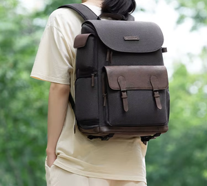 Sac à dos pour appareil photo rétro à double bandoulière, compartiment supérieur et inférieur, grande capacité, résistant à l'eau, sac professionnel - Product Image 5
