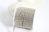 Chaîne de Strass en Cristal AB en Verre, Forme Plate, SS16, 10 Verges/Rouleau, Chaînes à Coupelles Serrées pour la Décoration de Chaussures, Sacs et Vêtements