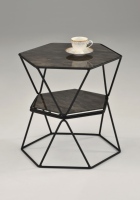 Table basse hexagonale industrielle moderne TMG-A102 en verre trempé avec film de sécurité et tube en fer pour la maison, le bureau et le salon