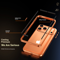 Étui en acier inoxydable pour iPhone 16/15/14/13 Pro Max, design Look Armor, cadre en aluminium, boucle hippocampe, dissipation de la chaleur, objectif