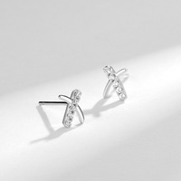 Anting Tusuk Perak 925 Modern Model Palang Silang Bertabur Zirkon Geometris S925