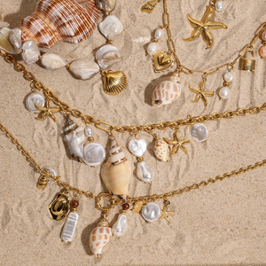 Collier superposé en coquillages, chaîne dorée, style vacances à la plage, bijoux de mode pour femme, chaîne de clavicule, pendentif étoile de mer et coquillage - Product Image 2