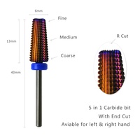 HYTOOS Fraise à ongles en carbure violet 5 en 1, fraises coniques pour manucure, outil d'élimination du gel et des acryliques, accessoires pour ongles