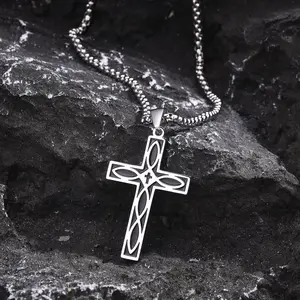 Vintage Designer Simple Stylish Prayer <strong>Celtic</strong> Knot <strong>Cross</strong> Pendant Christian Stainless Steel <strong>Necklace</strong> for Men Fashion Jewelry - Product Image 1