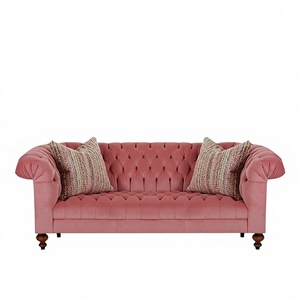 Canapé rectangulaire en tissu pour salon de style campagnard <span class=keywords><strong>français</strong></span>, style américain simple, rétro, en flanelle, avec boutons, design de créateur, trois places - Product Image 1