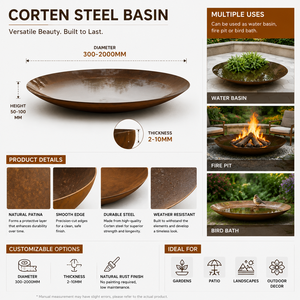 Fontaine d'extérieur <span class=keywords><strong>en</strong></span> acier Corten – <span class=keywords><strong>Bassin</strong></span> métallique rustique pour patio, <span class=keywords><strong>bassin</strong></span> ou décoration <span class=keywords><strong>de</strong></span> <span class=keywords><strong>jardin</strong></span> zen - Product Image 3