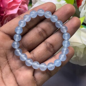 Blue Jade <b>Bracelet</b>: Round Gemstone Beads, Stretch <b>Bracelet</b> Unisex Classic Style Certified Anniversary Gift - Product Image 1