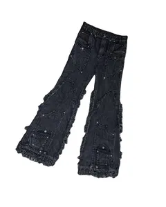 ZhuoYang Kleidung Individuell Street Hip Hop Stil beutelreiche Jeans Y2K Herstellung altes Patchwork Denim Fransenhosen Herren