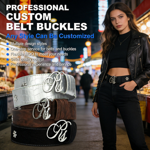 Hebilla de cinturón con forma de letra chapada en plata personalizable, cierre de Jeans de aleación de Zinc a la moda para ropa de calle, logotipo de marca personalizado - Product Image 1