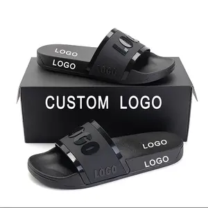 Nieuwste Ontwerp Peuter Dia 'S Heren Zwarte Effen Slide Sandaal Mannen Groothandel Rubber Sandaal Slip Custom Logo Platte Slipper