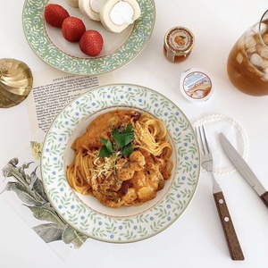 Assiette à dîner en céramique verte pomme Ins Retro Phnom Penh Assiette à steak de nourriture occidentale Assiettes à dessert et à salade - Product Image 2