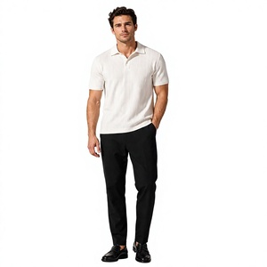 Camiseta Polo Blanca de Punto para Hombre, Manga Corta, Textura Acanalada, Suave, Informal, para Oficina, Proveedor OEM Personalizado, Venta al Por Mayor - Product Image 1