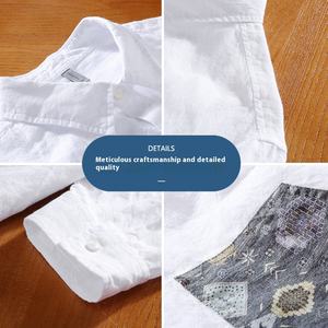 Nuovo Design di alta qualità Casual bottoni di <span class=keywords><strong>lino</strong></span> puro manica lunga camicie per gli uomini Patchwork <span class=keywords><strong>camicia</strong></span> di <span class=keywords><strong>lino</strong></span> - Product Image 4