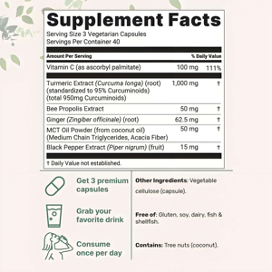 Curcumina orgánica OEM con <span class=keywords><strong>c</strong></span>ápsulas de piperina 1000mg <span class=keywords><strong>c</strong></span>ápsulas-120 Propóleo, extracto de pimienta negra, <span class=keywords><strong>vitamina</strong></span> <span class=keywords><strong>C</strong></span>, para hombres y mujeres - Product Image 6