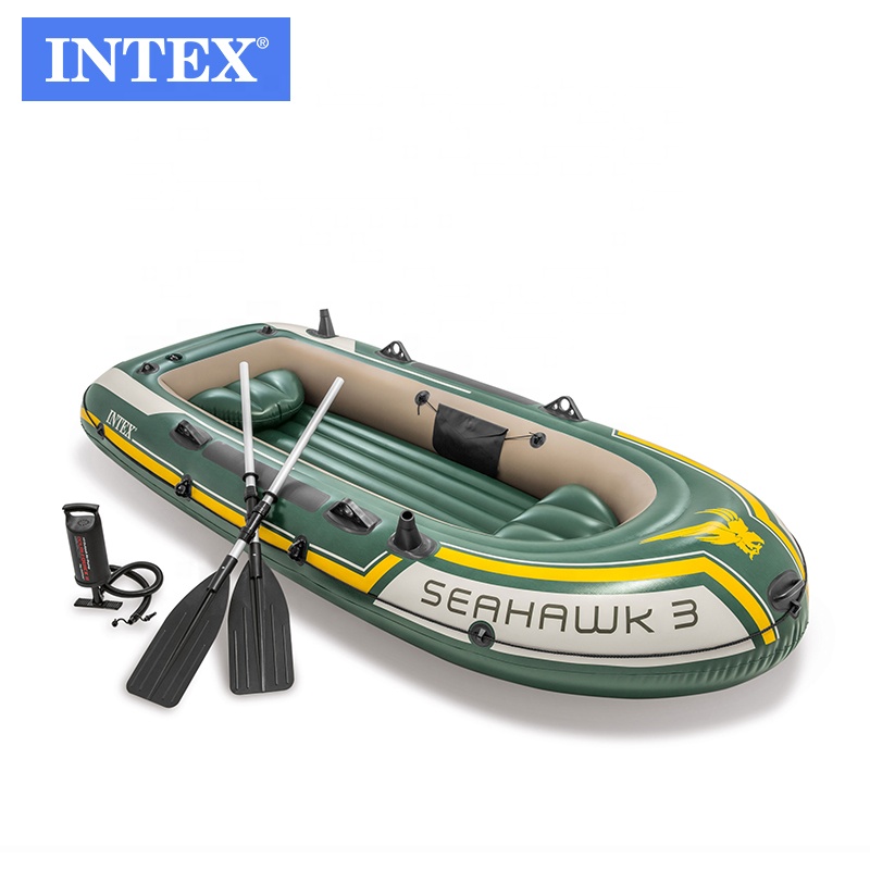 Intex 68380 Seahawk 3 Boat Set Inflatable Rubber Boat with Aluminum Paddle Inflatable Fishing Kayak