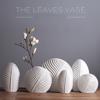 Vase à motifs en porcelaine blanche, en céramique, Style nordique, créatif, motif de feuilles, pour l'étude et la salle à manger, décoration de Table