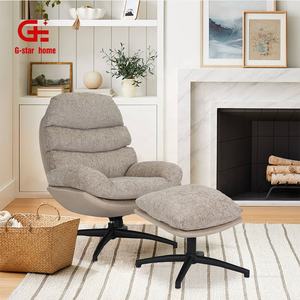 Sillón Moderno Giratorio de Tela con Tapizado Acolchado y Reposapiés, Mueble de Salón Reclinable - Product Image 1