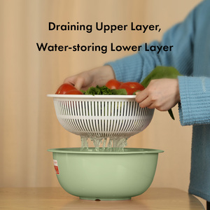 Multifunctional 29cm Double Layer Draining <b>Colander</b> Food Grade PP <b>Plastic</b> Fruit Vegetable Washing Basket with Dual Side Handles - Product Image 3