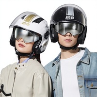 Casque de moto BYB certifié 3C, modèle 26 ans, demi-casque unisexe, double visière, toutes saisons, anti-buée, avec coussinets d'oreille amovibles